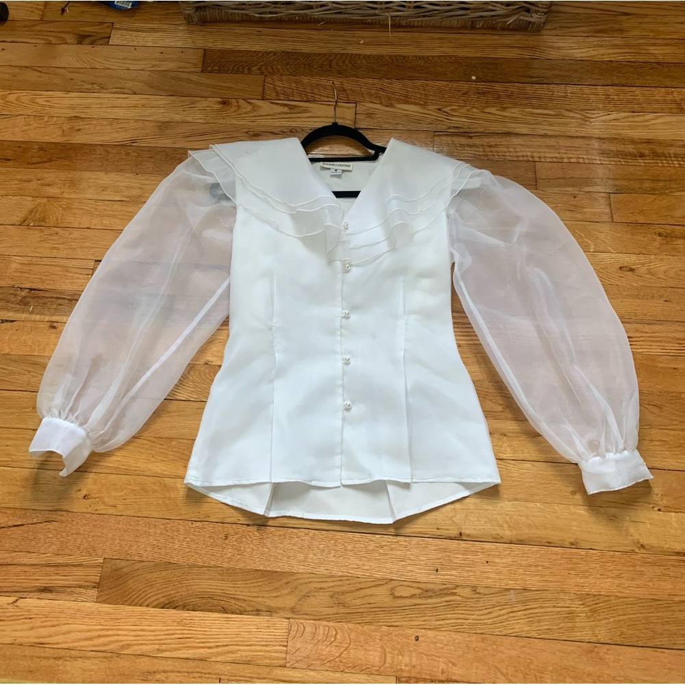 Vintage White Blouse with Sheer Sleeves